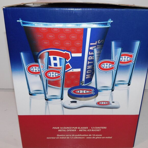 NHL Montreal Canadiens Hockey Ice Bucket 4 Glasses Bottle Opener coaster Set NEW - Picture 2 of 8